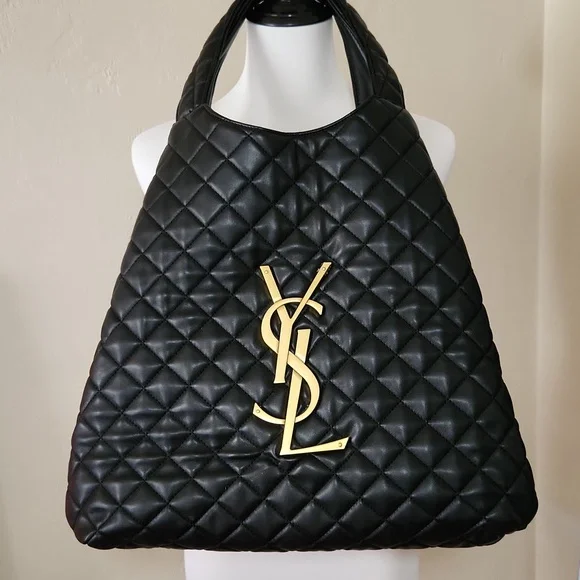 Yves Saint Laurent Black Quilted Tote with Gold Logo - Picture 1 of 6